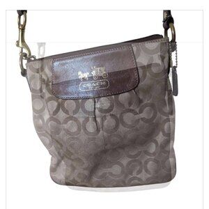 Vintage Coach Crossbody Purse Gray/Brown Canvas Monogram Signature Hand Bag